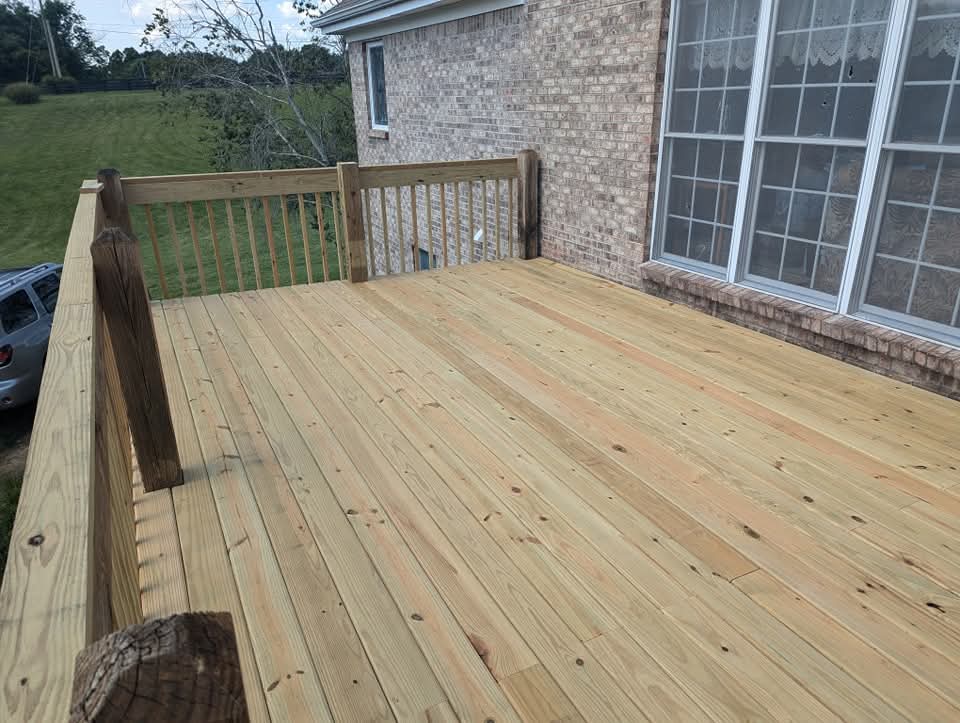 Newly built deck with fresh lumber