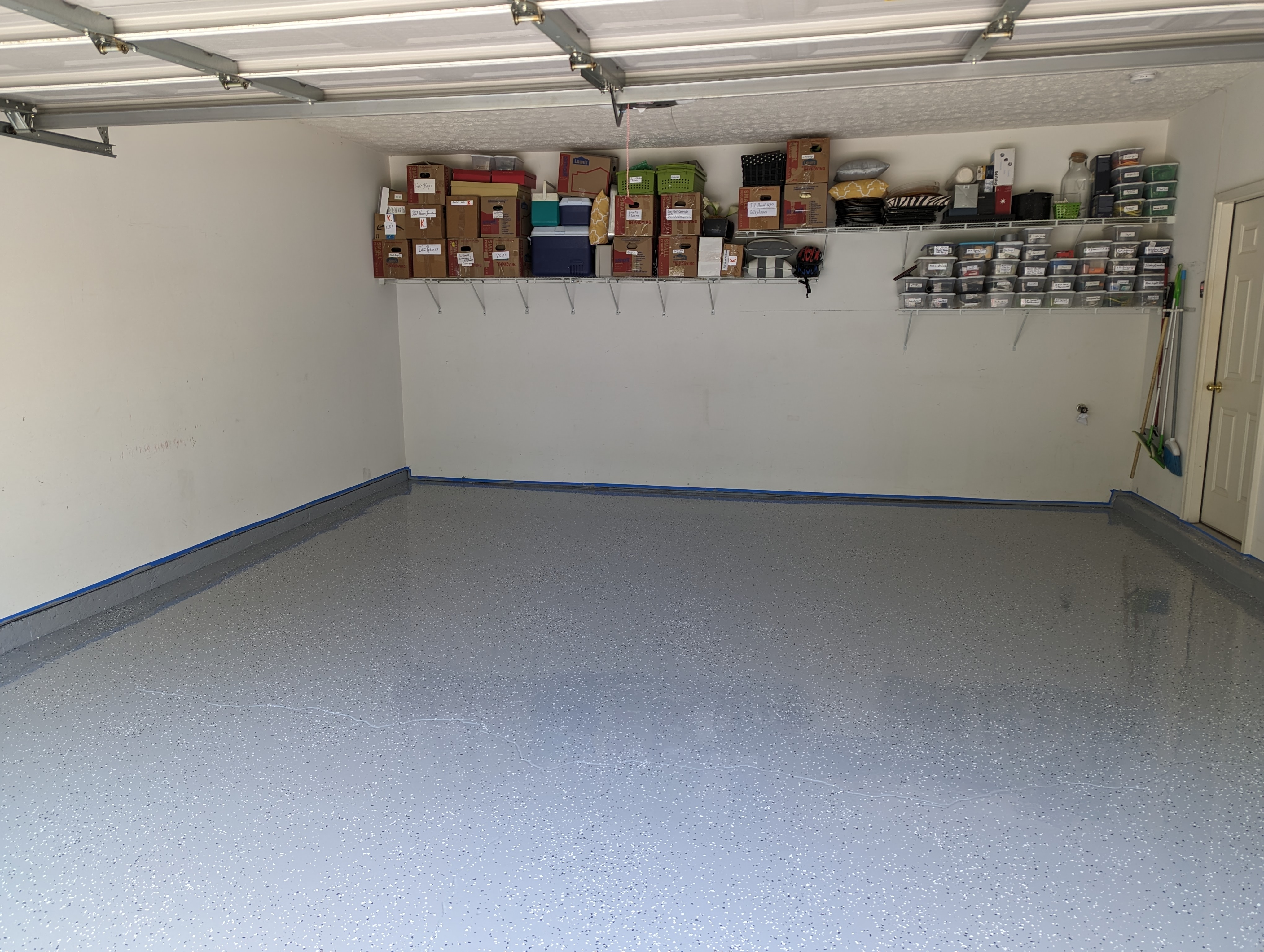 Garage with freshly coated epoxy floor